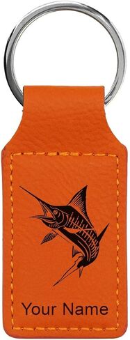 LaserGram Rectangle Keychain, Marlin Fish, Personalized Engraving Included (Dark Blue) in Saudi Arabia