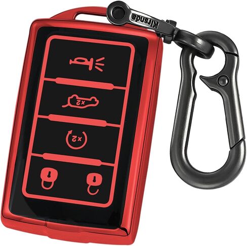 Key fob Cover with Metal Buckle Compatible with Jeep Grand Cherokee L Grand Wagoneer Smart Remote Key,Key Accessories,TPU Protection Key Case(5 Buttons Red-B) in Saudi Arabia