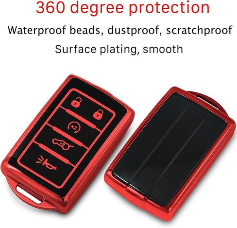 Key fob Cover with Metal Buckle Compatible with Jeep Grand Cherokee L Grand Wagoneer Smart Remote Key,Key Accessories,TPU Protection Key Case(5 Buttons Red-B) in Saudi Arabia
