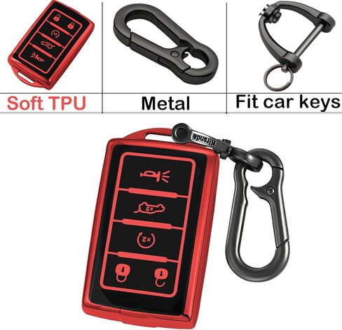 Key fob Cover with Metal Buckle Compatible with Jeep Grand Cherokee L Grand Wagoneer Smart Remote Key,Key Accessories,TPU Protection Key Case(5 Buttons Red-B) in Saudi Arabia