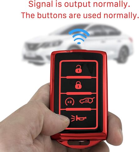 Key fob Cover with Metal Buckle Compatible with Jeep Grand Cherokee L Grand Wagoneer Smart Remote Key,Key Accessories,TPU Protection Key Case(5 Buttons Red-B) in Saudi Arabia