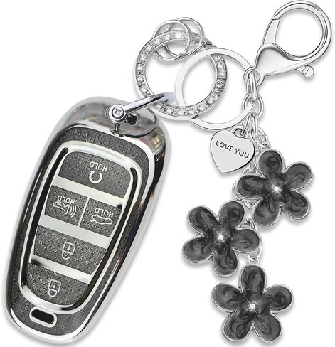 Pink TPU Key Fob Cover with Sakura Flower Keychain Compatible with Hyundai Tucson 2022-2024,Sonata 2020-2023,Santa Cruz 2022-2024 5-Button Smart Key for Women in Saudi Arabia