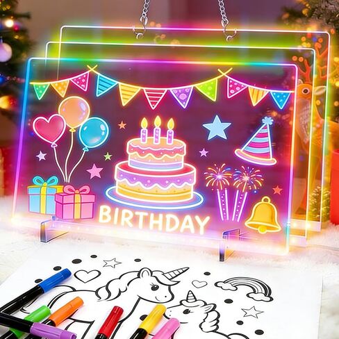 LED Drawing Board, 14x10 Inch Acrylic LED Note Board, Light Up Glow Memo Message Lumiboards, LED Neon Art Magic Pad w/ 7 Markers, Christmas Birthday Gift for Kids Girls Teens in Saudi Arabia
