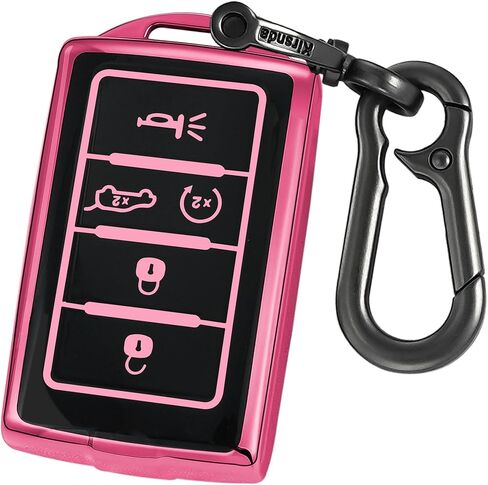 Key fob Cover with Metal Buckle Compatible with Jeep Grand Cherokee L Grand Wagoneer Smart Remote Key,Key Accessories,TPU Protection Key Case(5 Buttons Red-B) in Saudi Arabia