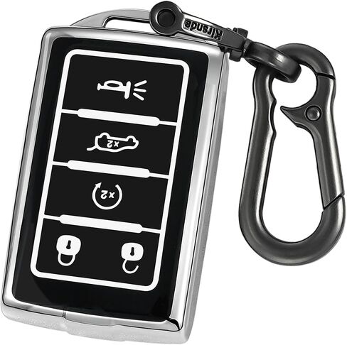 Key fob Cover with Metal Buckle Compatible with Jeep Grand Cherokee L Grand Wagoneer Smart Remote Key,Key Accessories,TPU Protection Key Case(5 Buttons Red-B) in Saudi Arabia