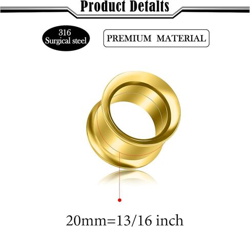 12G-50mm Gauges for Ears 316L Surgical Steel Mirror Finish Double Flared Tunnels Plugs Earrings Hollow Internally Threaded Ear Gauges Piercing for Women Men Silver Black Gold 1 Pairs in Saudi Arabia
