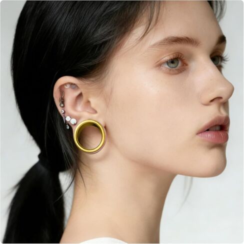 12G-50mm Gauges for Ears 316L Surgical Steel Mirror Finish Double Flared Tunnels Plugs Earrings Hollow Internally Threaded Ear Gauges Piercing for Women Men Silver Black Gold 1 Pairs in Saudi Arabia