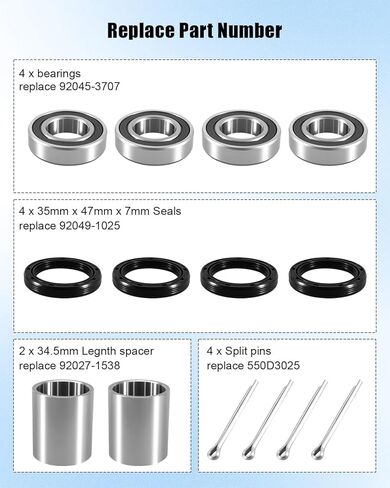2 Set Front Axle Wheel Bearings Seals Kit Fits for Kawasaki Mule 2510 2520 3000 3010 3020 4000 4010 1993-2023 Replace 92045-3707 92049-1025 92027-1538, with Spacer Collar in Saudi Arabia