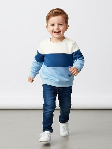 طفل رضيع الفتيان Crewneck البلوز البلوز كم طويل قمم تي شيرت كتلة اللون ملابس كاجوال للأطفال 6M-3Y in Kuwait