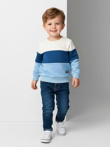 طفل رضيع الفتيان Crewneck البلوز البلوز كم طويل قمم تي شيرت كتلة اللون ملابس كاجوال للأطفال 6M-3Y in Kuwait