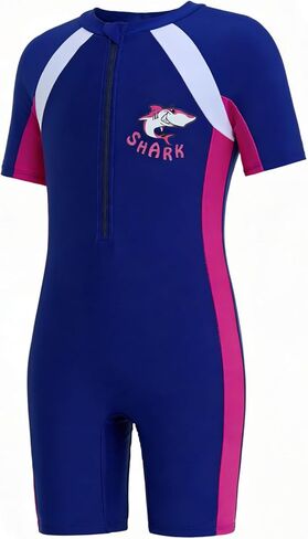 DivingBirds Kids Rash Guard Swimsuit,One Piece Short Sleeve Bathing Suit with Zip Sun Protection Swimwear for Boy Girl in Kuwait