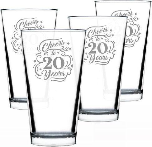 Cheers to 20 Years - نصف لتر من الزجاج للبيرة - هدايا للنساء والرجال - ديكور حفلات الذكرى السنوية العشرين - أكواب 16 أونصة in Kuwait