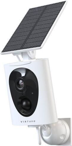 Virtavo Solarflask 2K Solar Security Cameras Wireless Outdoor ، عدسة ضوء النجوم ، الرؤية الليلية الملونة ، الكشف عن حركة PIR ، الصوت الذي يعمل بالبطاريات ، صوتي ثنائي الاتجاه ، مقاوم للطقس ، تخزين سحابة/SD ، WIFI 2.4 جيجا هرتز in Kuwait