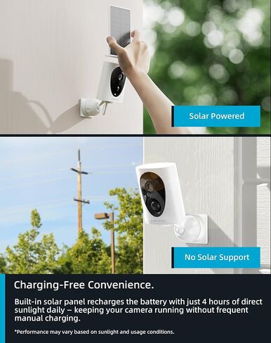 Virtavo Solarflask 2K Solar Security Cameras Wireless Outdoor ، عدسة ضوء النجوم ، الرؤية الليلية الملونة ، الكشف عن حركة PIR ، الصوت الذي يعمل بالبطاريات ، صوتي ثنائي الاتجاه ، مقاوم للطقس ، تخزين سحابة/SD ، WIFI 2.4 جيجا هرتز in Kuwait