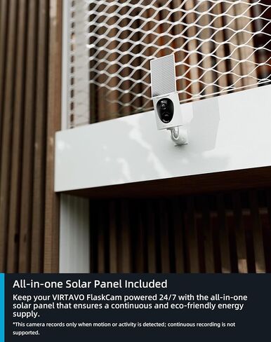Virtavo Solarflask 2K Solar Security Cameras Wireless Outdoor ، عدسة ضوء النجوم ، الرؤية الليلية الملونة ، الكشف عن حركة PIR ، الصوت الذي يعمل بالبطاريات ، صوتي ثنائي الاتجاه ، مقاوم للطقس ، تخزين سحابة/SD ، WIFI 2.4 جيجا هرتز in Kuwait