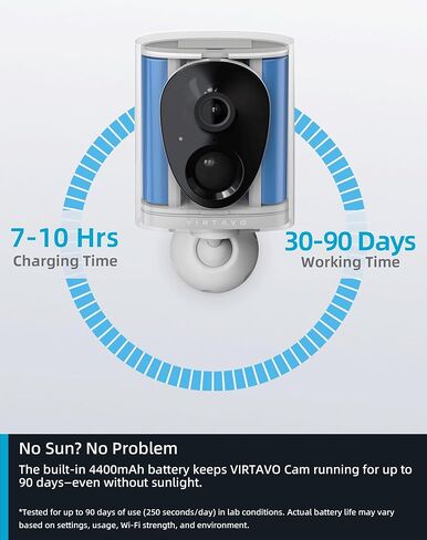 Virtavo Solarflask 2K Solar Security Cameras Wireless Outdoor ، عدسة ضوء النجوم ، الرؤية الليلية الملونة ، الكشف عن حركة PIR ، الصوت الذي يعمل بالبطاريات ، صوتي ثنائي الاتجاه ، مقاوم للطقس ، تخزين سحابة/SD ، WIFI 2.4 جيجا هرتز in Kuwait