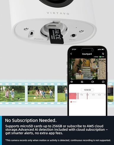 Virtavo Solarflask 2K Solar Security Cameras Wireless Outdoor ، عدسة ضوء النجوم ، الرؤية الليلية الملونة ، الكشف عن حركة PIR ، الصوت الذي يعمل بالبطاريات ، صوتي ثنائي الاتجاه ، مقاوم للطقس ، تخزين سحابة/SD ، WIFI 2.4 جيجا هرتز in Kuwait