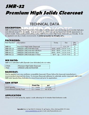 Speedokote Premium High Solids Clear Coat, 48 ounces when mixed 2:1, Medium Kit SMR-32/75-Q in Kuwait