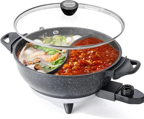 4L Electric Hot Pot with Divider - Dual-Flavor Shabu Shabu Pot with Slow Cooker Function, 1500W, Ideal for Family Meals & Social Gatherings, Black in Kuwait