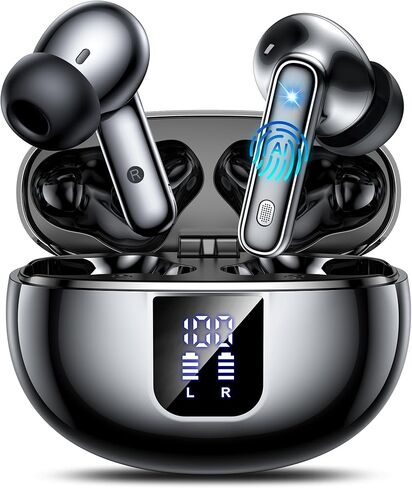 EUQQ Open Ear Bluetooth 5.4 Headphones, Wireless Earbuds Sport Over Earphones Built-in Mic with Ear Hooks 50H Playtime Ear Buds LED Display Charging Case, Waterproof Design for Running in Kuwait