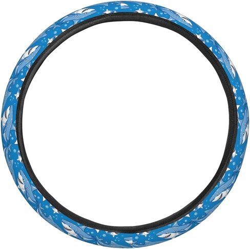 Cartoon Cute Blue Sharks Steering Wheel Covers Anti-Slip Elasticity Car Accessories Steering Wheel Protector Universal 15 Inch for Cars SUV Vehicle Truck in Kuwait