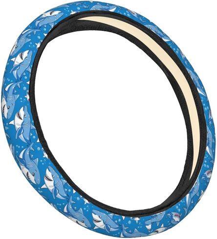 Cartoon Cute Blue Sharks Steering Wheel Covers Anti-Slip Elasticity Car Accessories Steering Wheel Protector Universal 15 Inch for Cars SUV Vehicle Truck in Kuwait