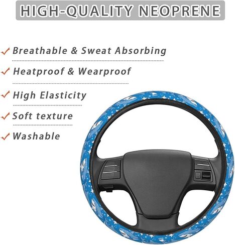Cartoon Cute Blue Sharks Steering Wheel Covers Anti-Slip Elasticity Car Accessories Steering Wheel Protector Universal 15 Inch for Cars SUV Vehicle Truck in Kuwait