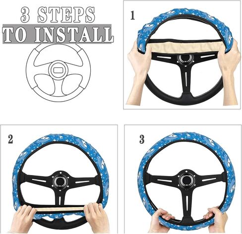 Cartoon Cute Blue Sharks Steering Wheel Covers Anti-Slip Elasticity Car Accessories Steering Wheel Protector Universal 15 Inch for Cars SUV Vehicle Truck in Kuwait