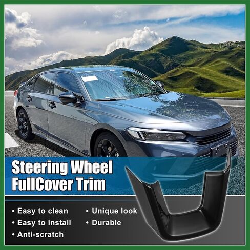 Motoforti for Honda Civic 11th Gen 22 Steering Wheel Cover Trim Center Consoles U Type Frame Trim Decor for Sedan Hatchback LX EX EX-L Sport Touring ABS Sweat-proof Bright Black Long-lasting in Saudi Arabia