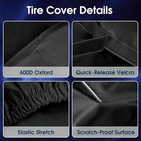 Tire Covers 4 Pack -Heavy Duty Waterproof Wheel Covers for Truck, RV, SUV, Trailer, Camper - Universal, 600D Oxford, Black (L-Fits Tire Diameters 31''-33'') in Saudi Arabia