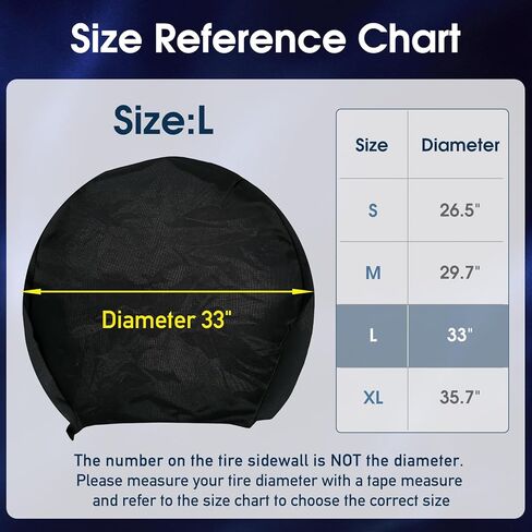 Tire Covers 4 Pack -Heavy Duty Waterproof Wheel Covers for Truck, RV, SUV, Trailer, Camper - Universal, 600D Oxford, Black (L-Fits Tire Diameters 31''-33'') in Saudi Arabia