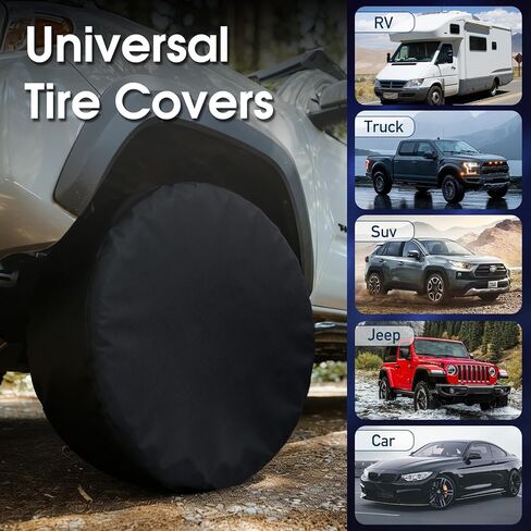 Tire Covers 4 Pack -Heavy Duty Waterproof Wheel Covers for Truck, RV, SUV, Trailer, Camper - Universal, 600D Oxford, Black (L-Fits Tire Diameters 31''-33'') in Saudi Arabia