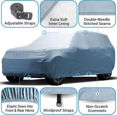 iCarCover 18-Layers Premium SUV Car Cover Waterproof All Weather Weatherproof UV Sun Protection Snow Dust Storm Resistant Outdoor Exterior Custom Form-Fit Full Padded Car Cover with Straps 176"-185"L in Saudi Arabia