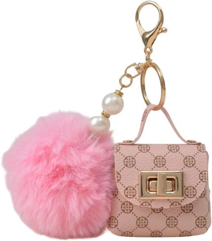Vintage Faux Fur Earphone Mini Bag Keychain Charm, Unique Charm Lock Buckle Women's Bag Travel Accessory in Saudi Arabia