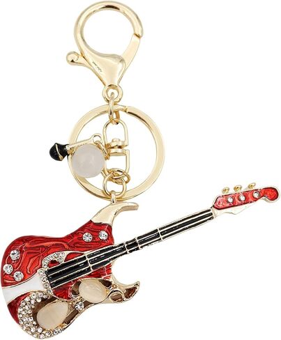 Elechobby Bass Guitar Keychain with Microphone Charm, Red and Gold Musical Instrument Key Ring in Kuwait