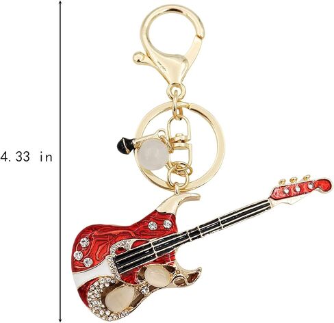 Elechobby Bass Guitar Keychain with Microphone Charm, Red and Gold Musical Instrument Key Ring in Kuwait