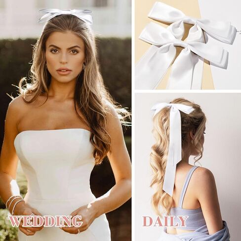 Large Satin Hair Bows Hair Ribbons for Women CEELGON 2PCS Big Long Light Blue Ballet Style Hair Bows French Barrette Vintage Accessories for Girls-Light Blue in Kuwait