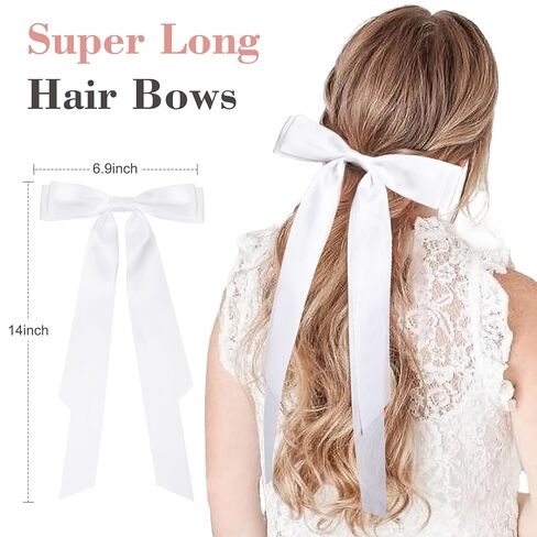 Large Satin Hair Bows Hair Ribbons for Women CEELGON 2PCS Big Long Light Blue Ballet Style Hair Bows French Barrette Vintage Accessories for Girls-Light Blue in Kuwait