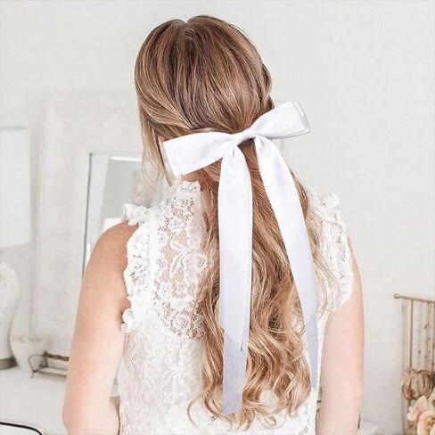 Large Satin Hair Bows Hair Ribbons for Women CEELGON 2PCS Big Long Light Blue Ballet Style Hair Bows French Barrette Vintage Accessories for Girls-Light Blue in Kuwait