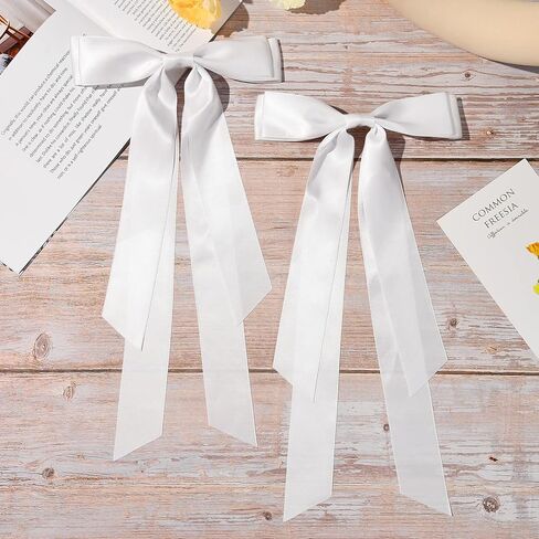 Large Satin Hair Bows Hair Ribbons for Women CEELGON 2PCS Big Long Light Blue Ballet Style Hair Bows French Barrette Vintage Accessories for Girls-Light Blue in Kuwait