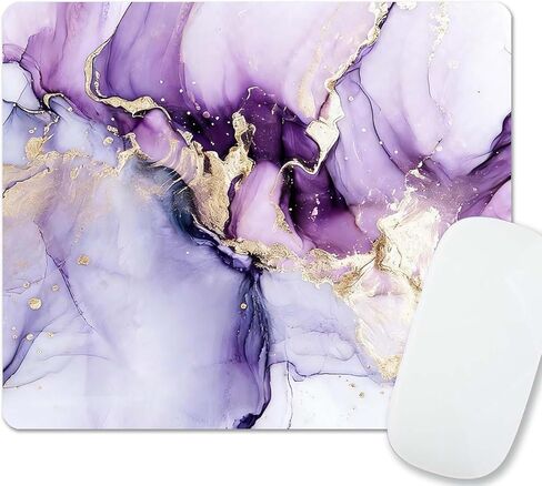Square Purple and Gold Mouse Pad Small, Abstract Fluid Art Marble Mousepad, Washable Cloth Mouse Mat, Non-Slip Rubber Base Computer pad for Laplop, 9.5 x7.9 inch in Saudi Arabia