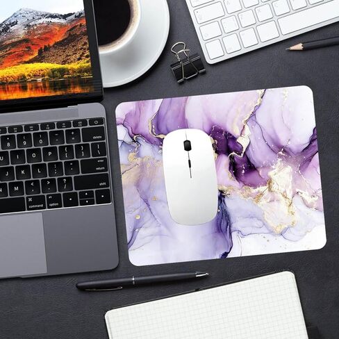 Square Purple and Gold Mouse Pad Small, Abstract Fluid Art Marble Mousepad, Washable Cloth Mouse Mat, Non-Slip Rubber Base Computer pad for Laplop, 9.5 x7.9 inch in Saudi Arabia
