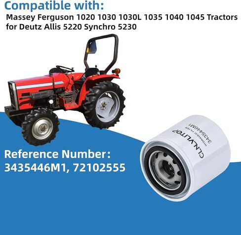 3435446M1 Hydraulic Oil Filter Compatible with Massey Ferguson 1020 1030 1030L 1035 1040 1045 for Deutz Allis 5220 Synchro 5230 Replace 72102555 in Kuwait