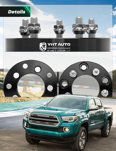 YHTAUTO 5x5.5 to 5x4.75 Wheel Adapters 1 Inch Compatible with Dodge Ford Jeep, Tire Adapters w/ 1/2"-20 & 12.9 Grade Studs, 87.1mm Center Bore 5 Lug 2PCS Black in Saudi Arabia