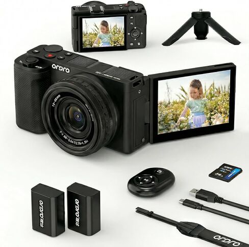 ORDRO G930 Digital Camera for Content Creators Vlogging Camera 5K 16-80 mm Wide Angle Cameras for Photography, Vlogging and YouTube with Flip Screen, Auto-Focus, Filters with Mic, Stand in Kuwait