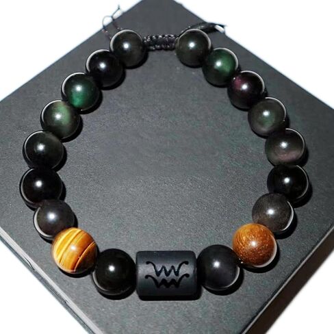 Birthday Gift, Rainbow Black Obsidian Mens Bracelet, Couples Bracelets 10mm Natural Tigers Eye Hematite Bracelet, Zodiac Healing Crystal Bracelet Good Luck Gifts (Taurus gifts) in Kuwait