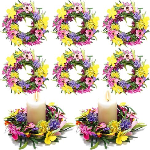 8 Pcs Spring Summer Artificial Flowered Wreaths Mini Wildflower Candle Rings Wreath for Kitchen Cabinet Swags Wreath Pillar Candle Holder for Wedding Home Door Tabletop Decoration in Kuwait