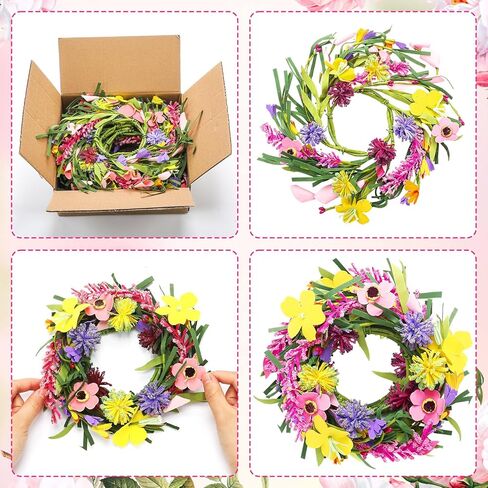 8 Pcs Spring Summer Artificial Flowered Wreaths Mini Wildflower Candle Rings Wreath for Kitchen Cabinet Swags Wreath Pillar Candle Holder for Wedding Home Door Tabletop Decoration in Kuwait