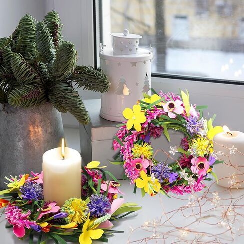 8 Pcs Spring Summer Artificial Flowered Wreaths Mini Wildflower Candle Rings Wreath for Kitchen Cabinet Swags Wreath Pillar Candle Holder for Wedding Home Door Tabletop Decoration in Kuwait