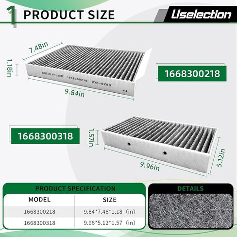 Cabin Engine Air Filter with Activated Carbon Kit for Mercedes (2016-2019) GLE400 GLE350 GLE550e GLE43/GLE63 AMG; (2012-2015) ML350; (2017-2019) GLS450 GLS550,Replaces 1668300318 1668300218 in Kuwait